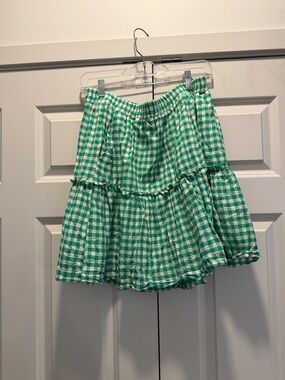 Draper James Green Gingham Tiered Mini Skirt